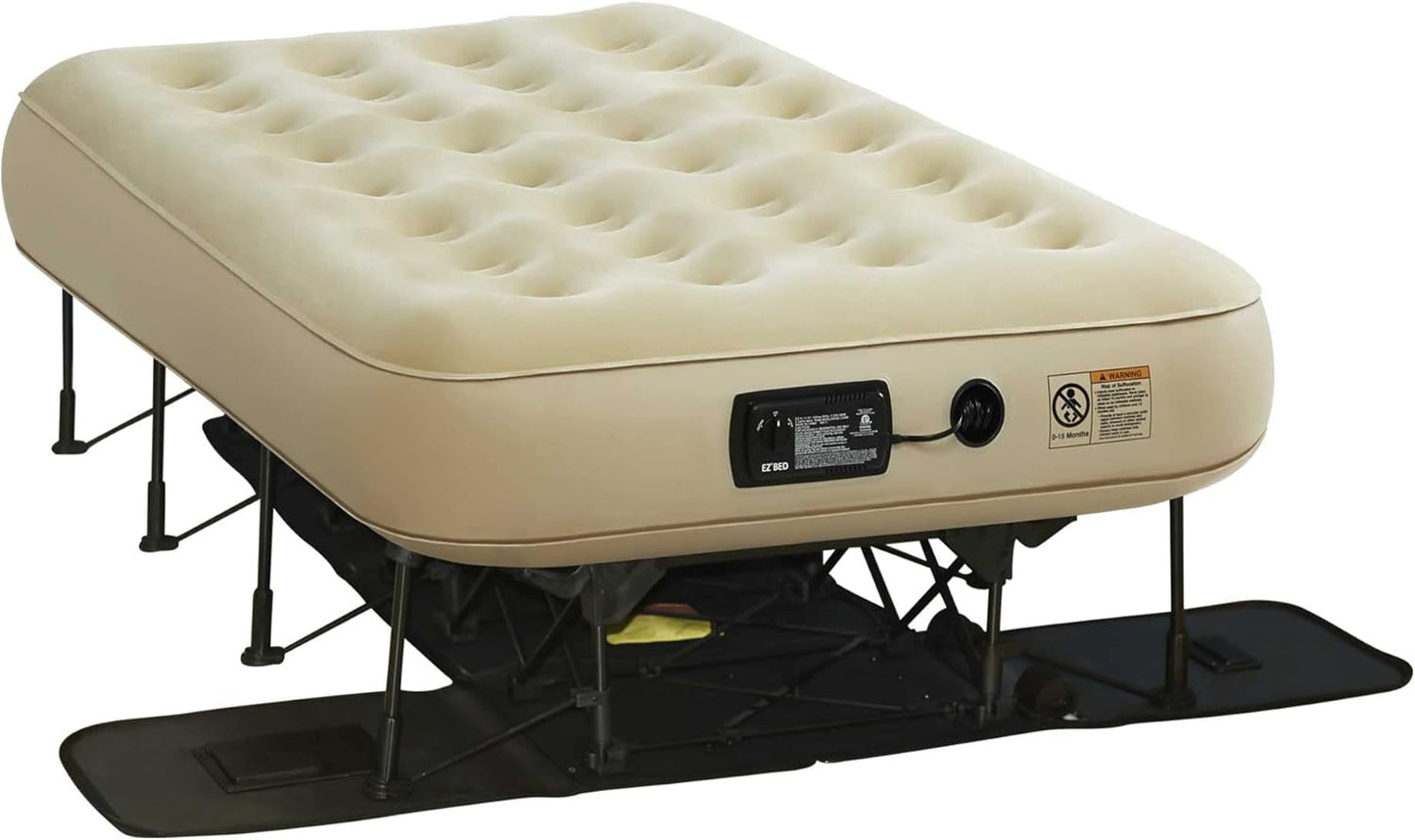 Simpli Comfy Queen EZ Bed Self-Inflating Air Mattress with Built-in Frame, Pump and Wheeled Case, Blow Up Inflatable Rolling Air Bed on Wheels
