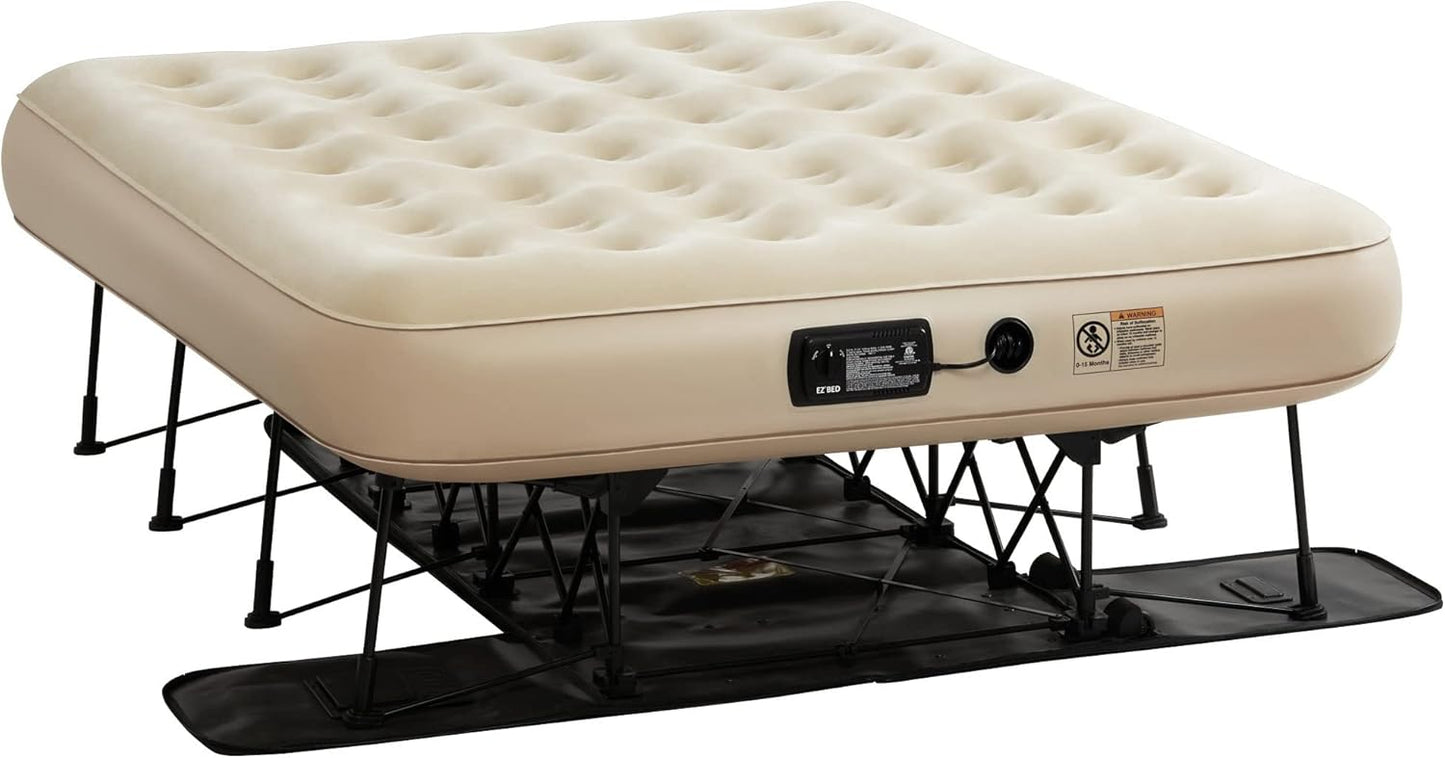 Simpli Comfy Queen EZ Bed Self-Inflating Air Mattress with Built-in Frame, Pump and Wheeled Case, Blow Up Inflatable Rolling Air Bed on Wheels