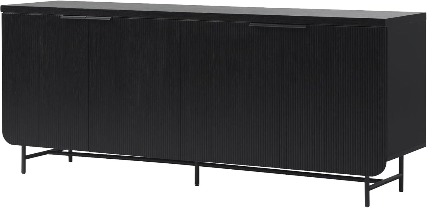 Walker Edison Reema Fluted 4-Door Kitchen Sideboard Buffet Console, 69 Inch, Coastal Oak