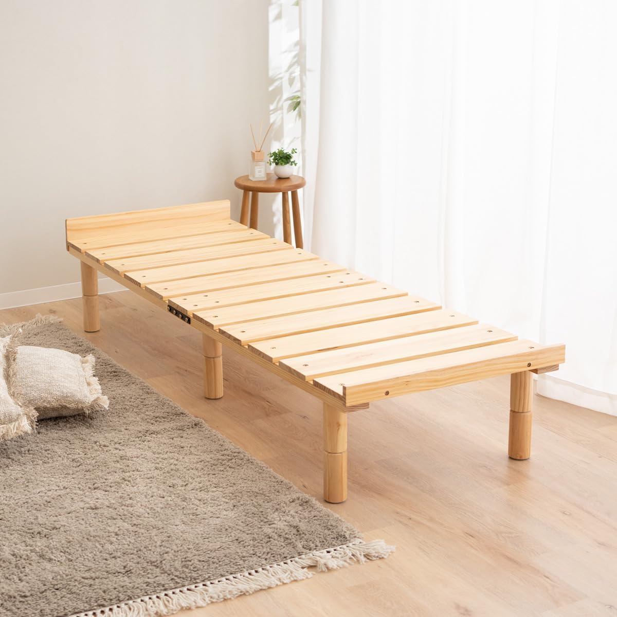 EMOOR Foldable Wood Slatted Floor Bed Frame OSMOS Twin Solid Pine (Earth-Natural), Easy Assembly Space Saving Storable Floor Life Tatami