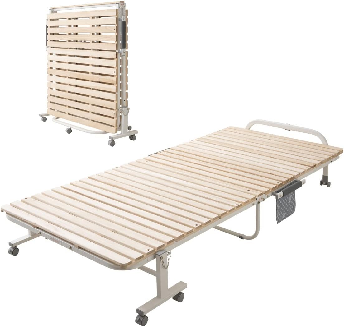 EMOOR Wooden Slatted Folding Bed Frame Twin, Foldable Rollaway Sturdy Paulownia Japanese Futon Mattress Tatami Natural No Box Spring Needed