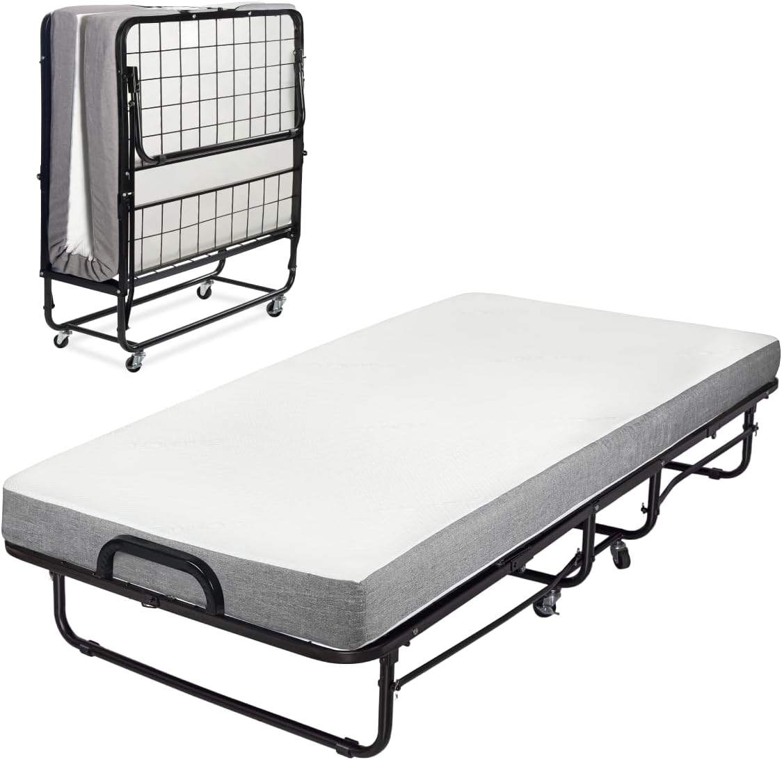 Milliard Deluxe Diplomat Folding Bed with Mattress for Adults, Twin Size, Portable Foldable Bed with Luxurious Memory Foam Mattress & Super Strong Frame, 75” x 38", Fold Up, Roll Away, & Hideaway