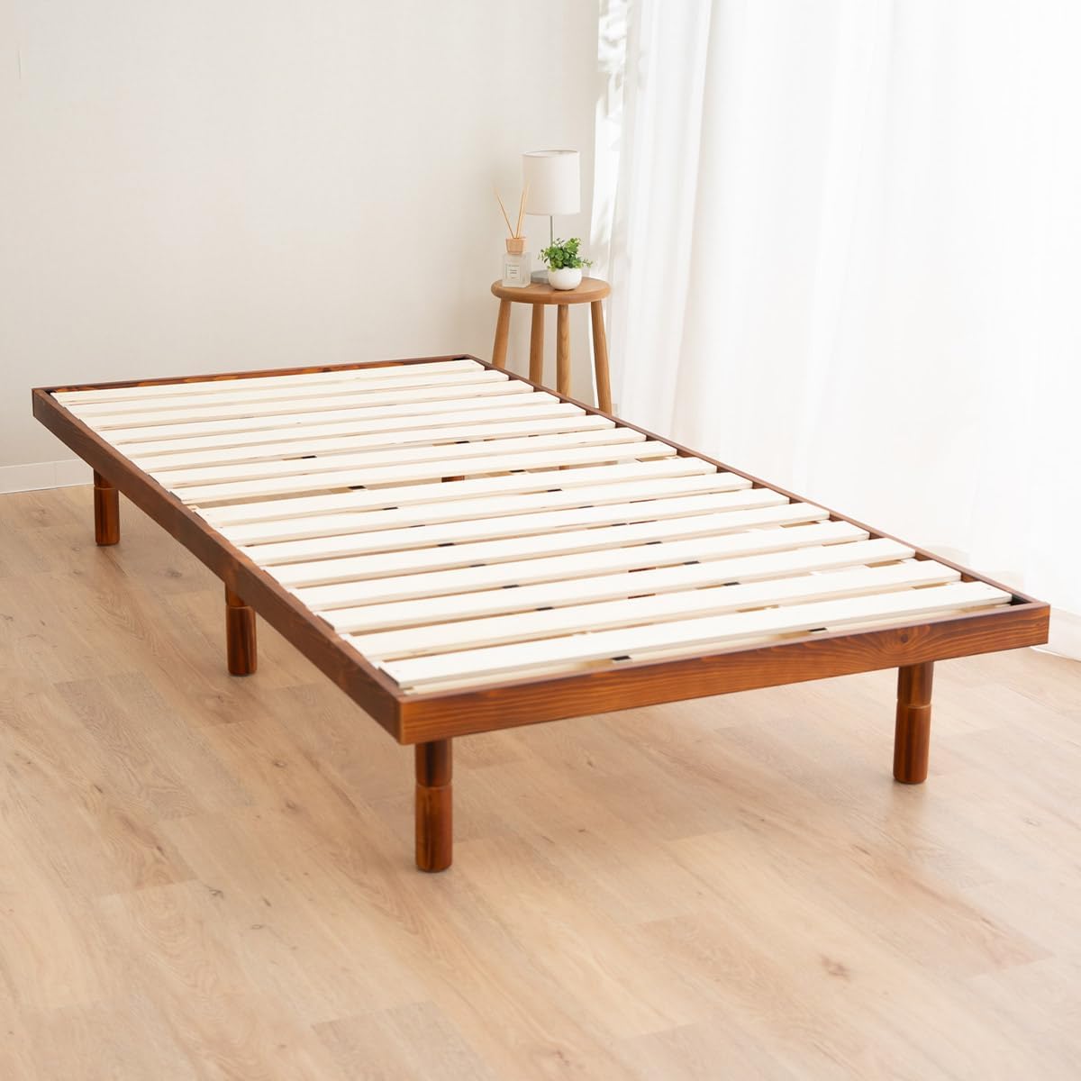EMOOR Foldable Wood Slatted Floor Bed Frame OSMOS Twin Solid Pine (Earth-Natural), Easy Assembly Space Saving Storable Floor Life Tatami
