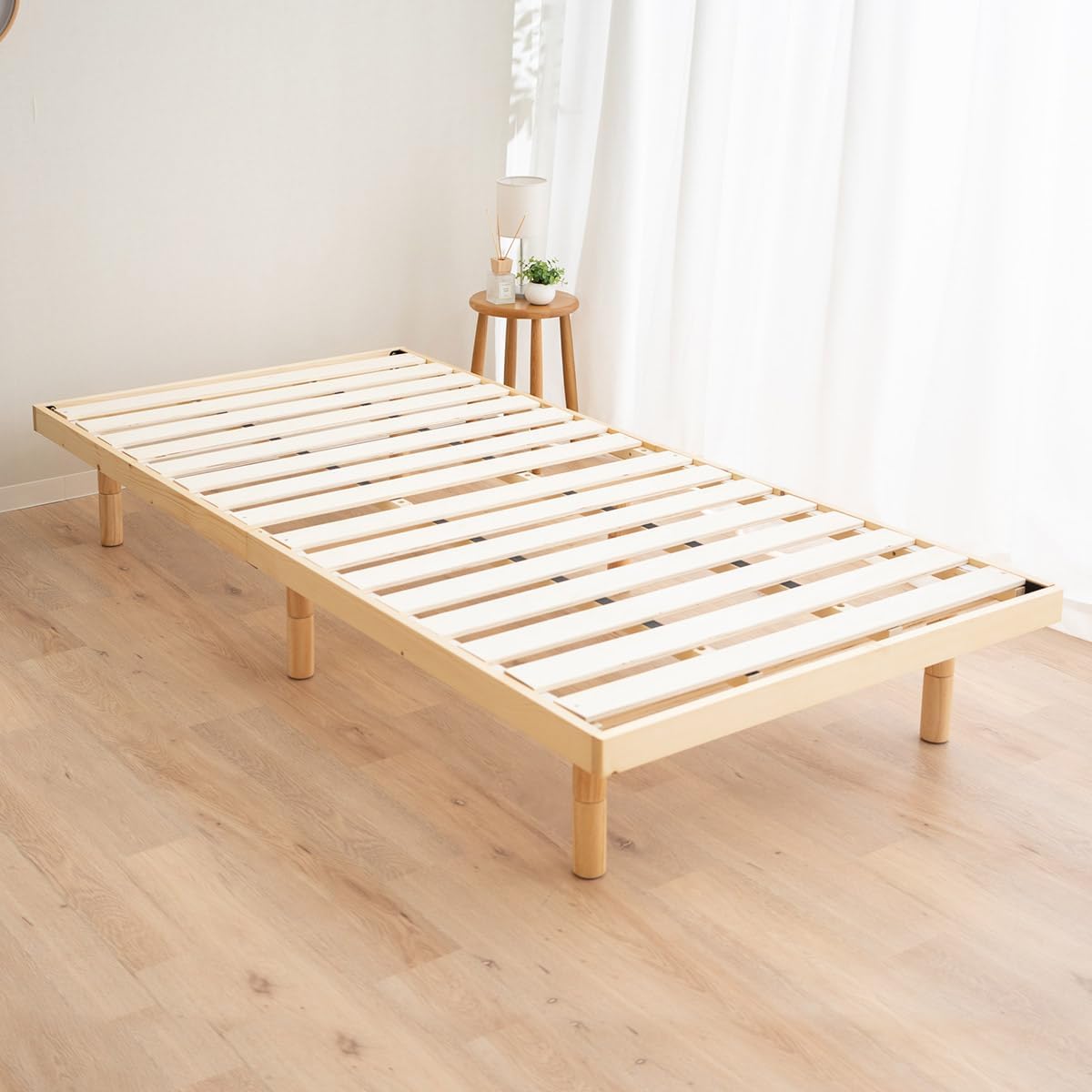 EMOOR Foldable Wood Slatted Floor Bed Frame OSMOS Twin Solid Pine (Earth-Natural), Easy Assembly Space Saving Storable Floor Life Tatami