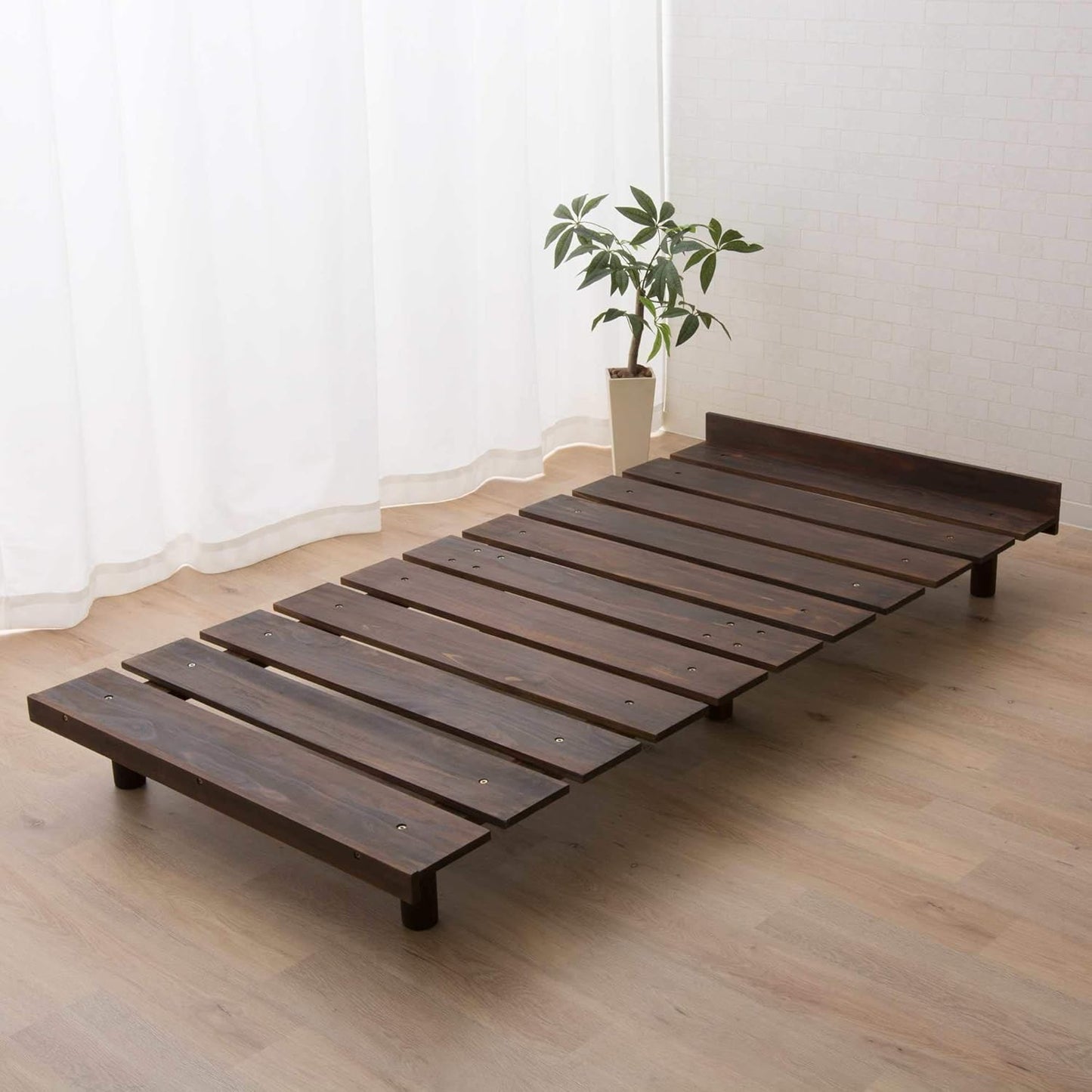EMOOR Foldable Wood Slatted Floor Bed Frame OSMOS Twin Solid Pine (Earth-Natural), Easy Assembly Space Saving Storable Floor Life Tatami