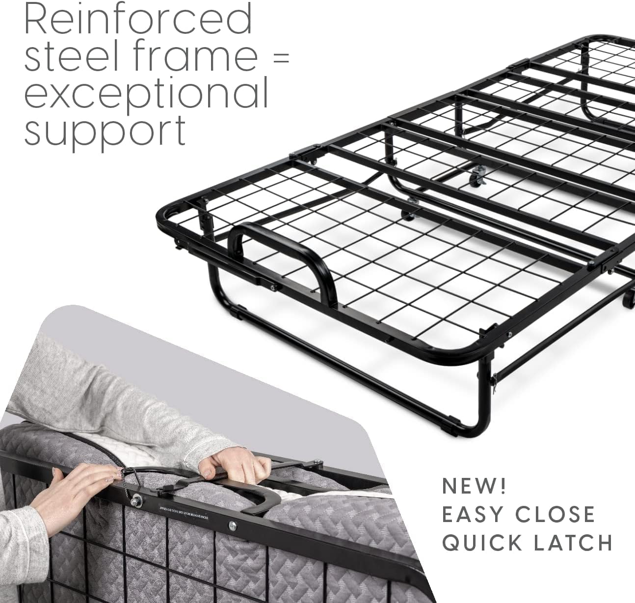 Milliard Deluxe Diplomat Folding Bed with Mattress for Adults, Twin Size, Portable Foldable Bed with Luxurious Memory Foam Mattress & Super Strong Frame, 75” x 38", Fold Up, Roll Away, & Hideaway