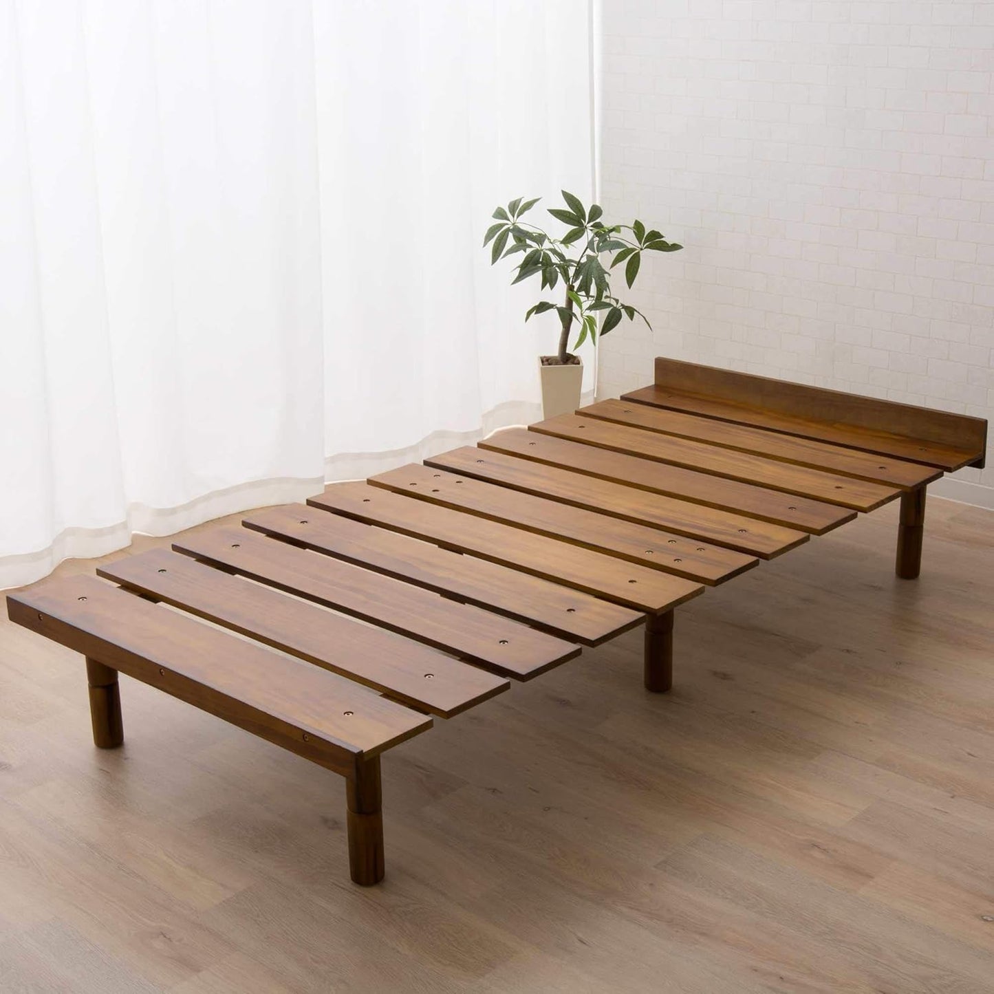 EMOOR Foldable Wood Slatted Floor Bed Frame OSMOS Twin Solid Pine (Earth-Natural), Easy Assembly Space Saving Storable Floor Life Tatami