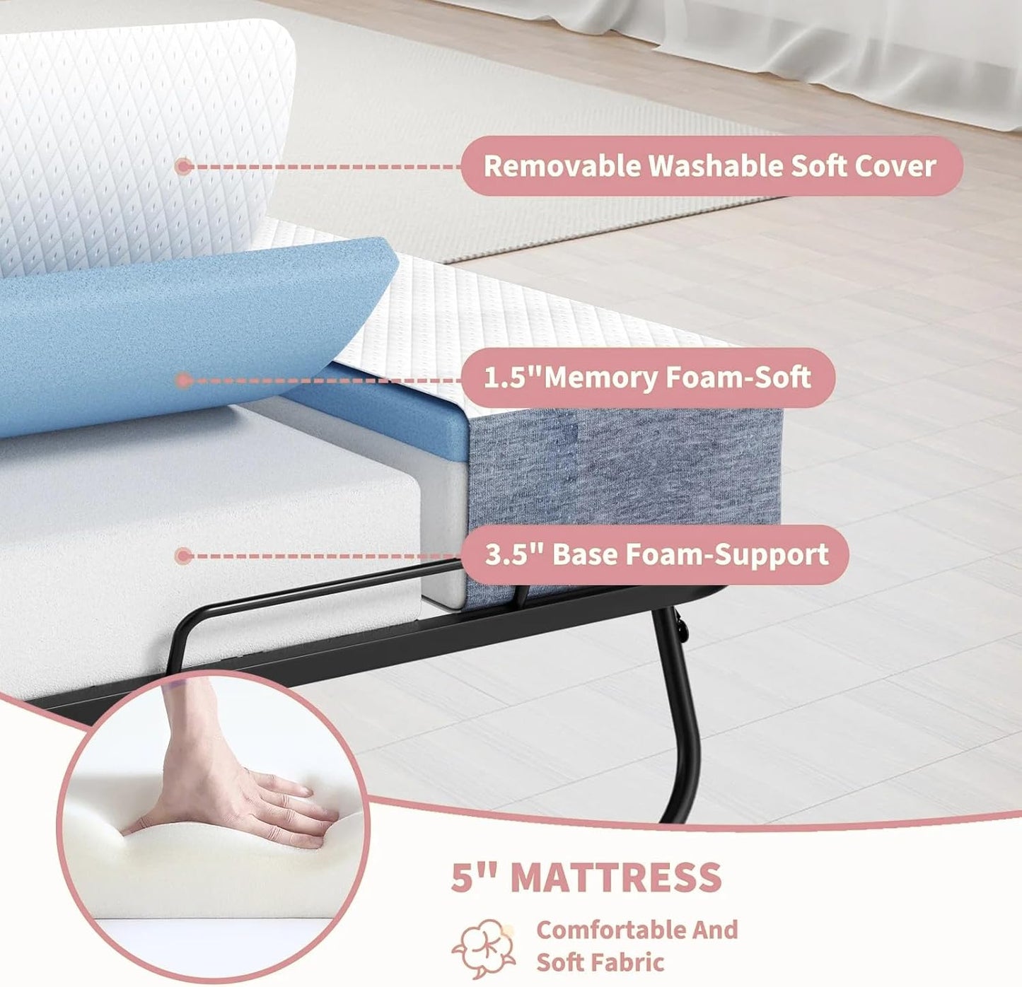 Full Size Folding Bed with Mattress - Extra Large Size 75''x54'' Foldable Rollaway Bed for Guest, Space Saving Fold Up for Easy Storage