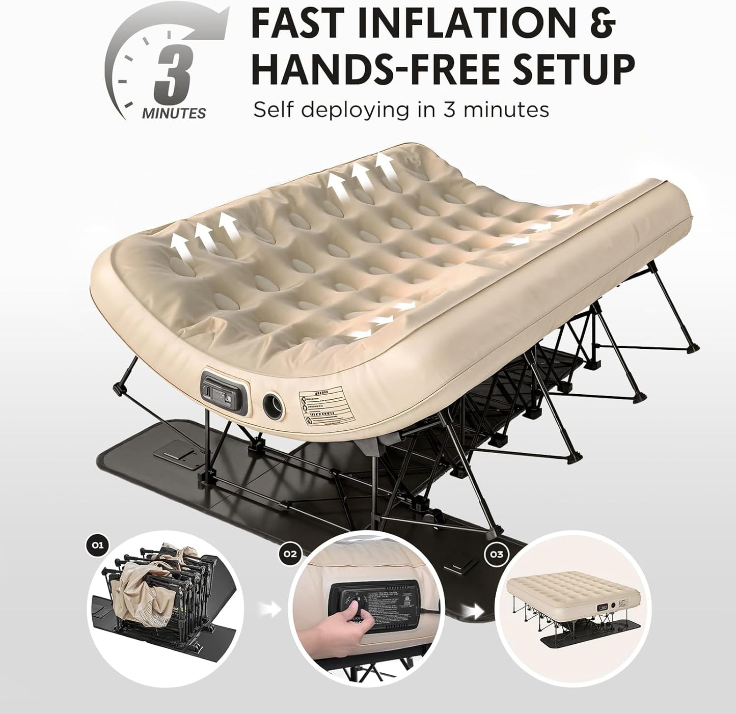 Simpli Comfy Queen EZ Bed Self-Inflating Air Mattress with Built-in Frame, Pump and Wheeled Case, Blow Up Inflatable Rolling Air Bed on Wheels