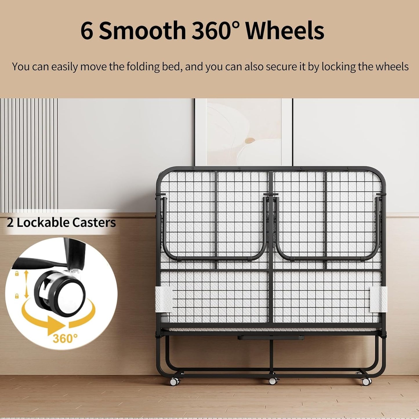 Folding Bed with Mattress 75"x54" Extra Wide Double Folding Bed, Upgraded Sturdy Construction Portable with Mattress for Adult Guests, Folds Down to Save Space (75" x 54")
