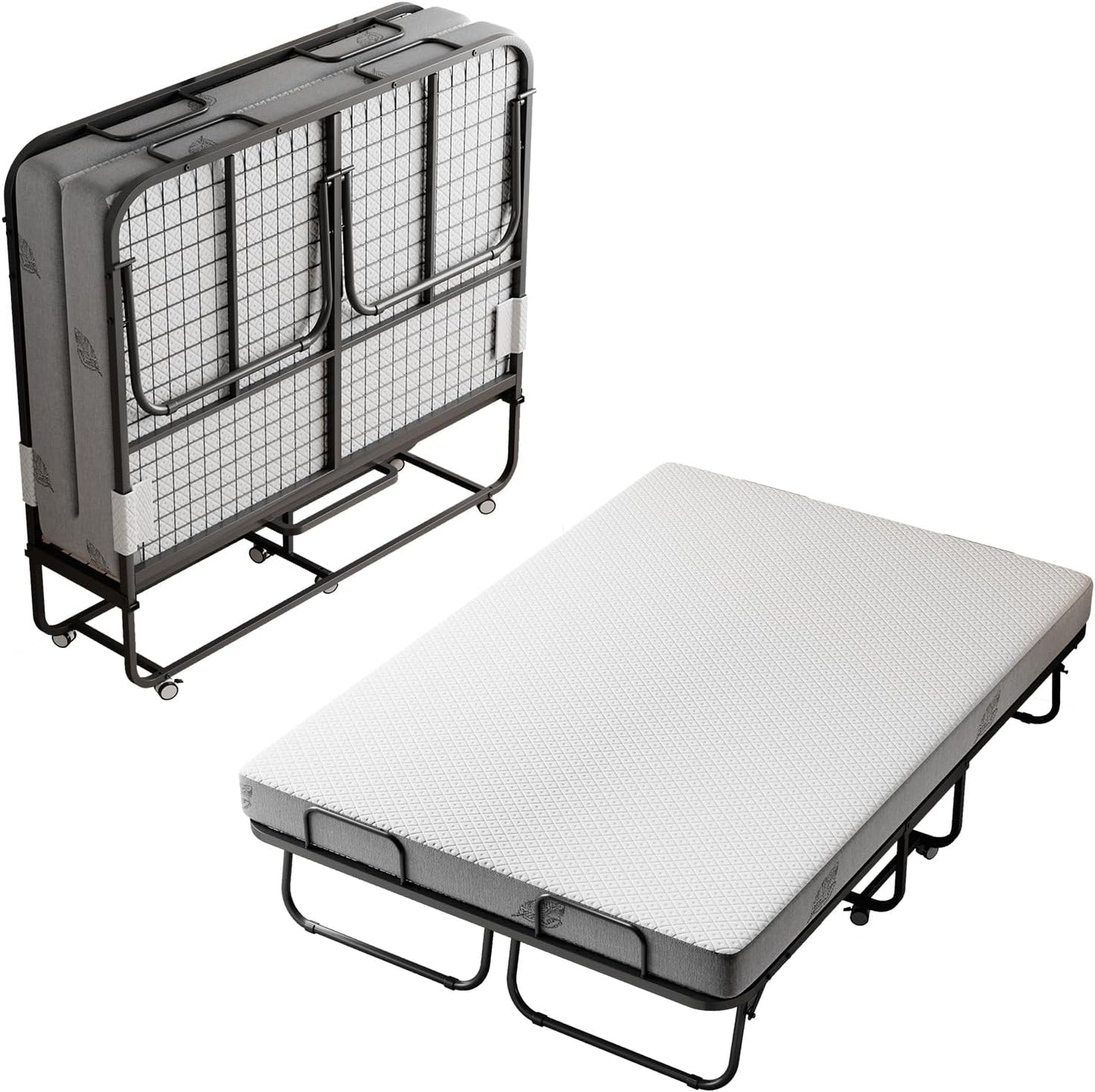 Folding Bed with Mattress 75"x54" Extra Wide Double Folding Bed, Upgraded Sturdy Construction Portable with Mattress for Adult Guests, Folds Down to Save Space (75" x 54")