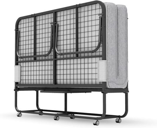Full Size Folding Bed with Mattress - Extra Large Size 75''x54'' Foldable Rollaway Bed for Guest, Space Saving Fold Up for Easy Storage
