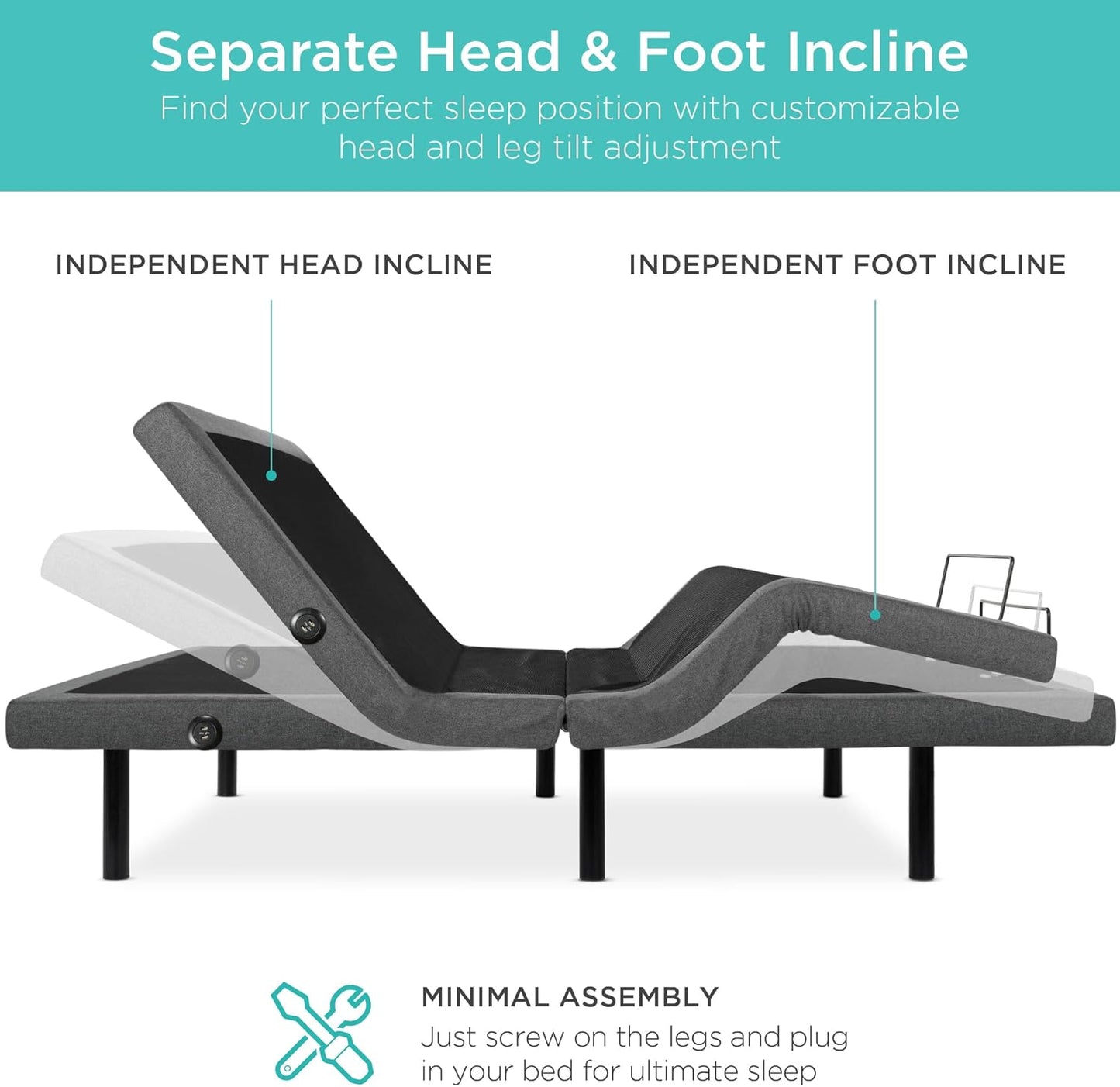 Best Choice Products Ergonomic Full Size Adjustable Bed Frame, Electric Base w/Wireless Remote Control, Nightlight, Massager, 2 USB Ports