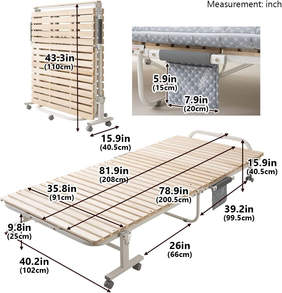 EMOOR Wooden Slatted Folding Bed Frame Twin, Foldable Rollaway Sturdy Paulownia Japanese Futon Mattress Tatami Natural No Box Spring Needed