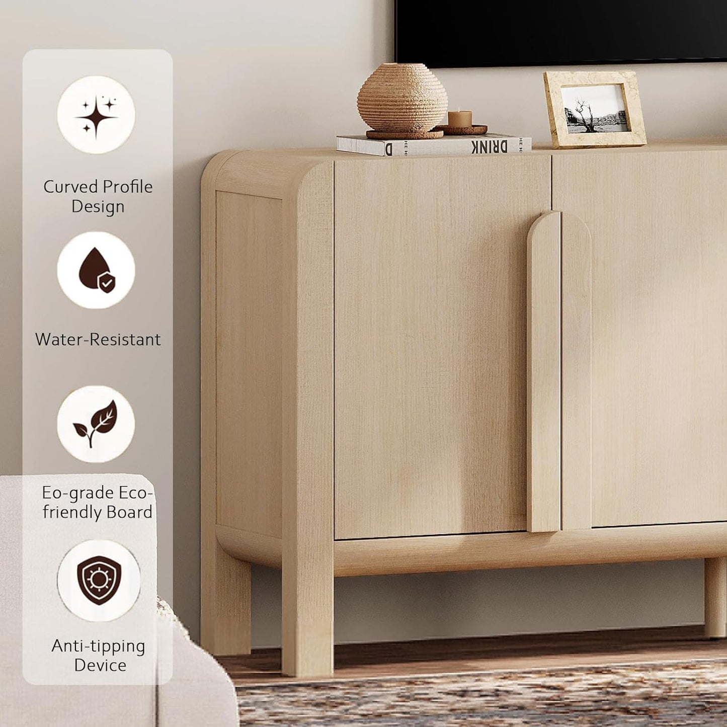 WAMPAT Modern TV Stand for TVs Up to 120 inches, 126" W Farmhouse Entertainment Center with Adjustable Shelf and 4 Doors, Media Console Table TV Cabinet for Living Room, Light Oak