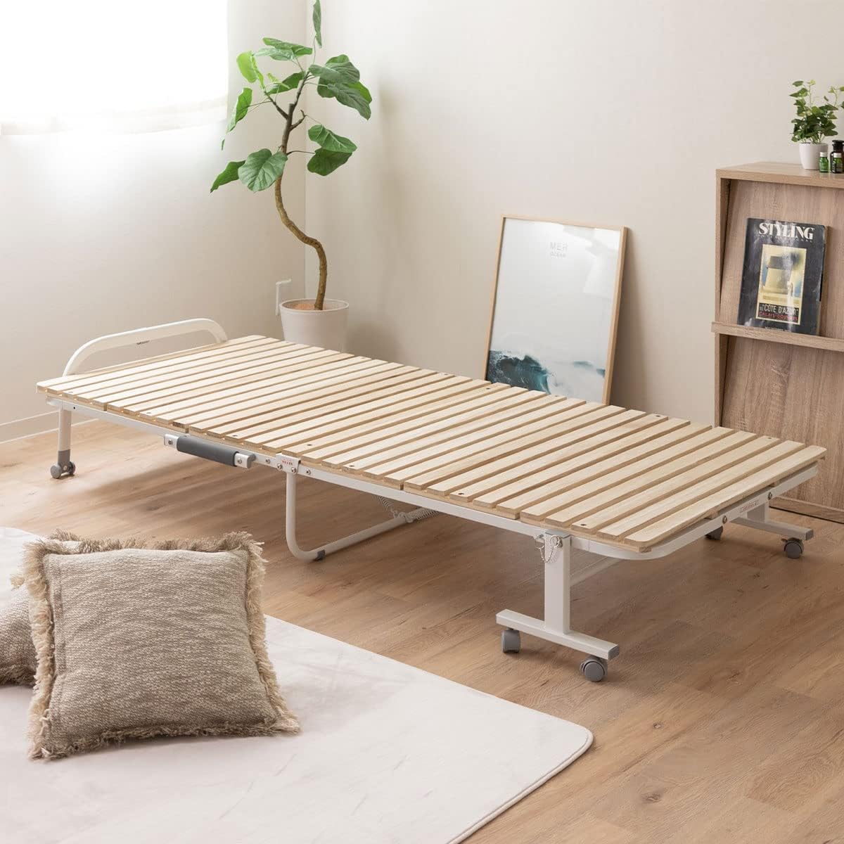 EMOOR Wooden Slatted Folding Bed Frame Twin, Foldable Rollaway Sturdy Paulownia Japanese Futon Mattress Tatami Natural No Box Spring Needed