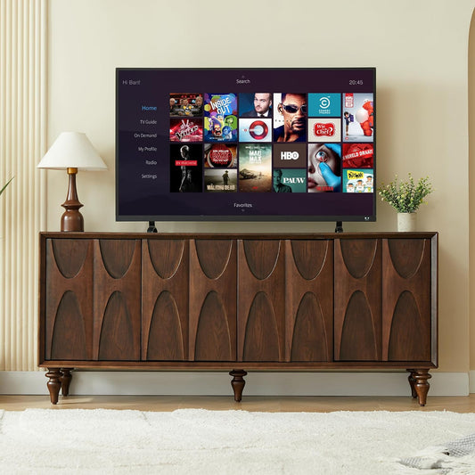 63" TV Stand with Storage, 4 Doors Modern Entertainment Center Sideboard Buffet Cabinet with Adjustable Shelves, TV Media Console Table for Living Room, Walnut