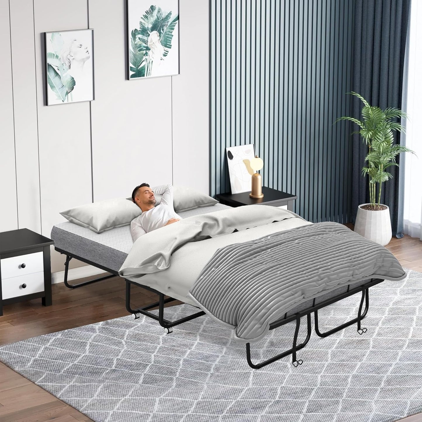 Full Size Folding Bed with Mattress - Extra Large Size 75''x54'' Foldable Rollaway Bed for Guest, Space Saving Fold Up for Easy Storage