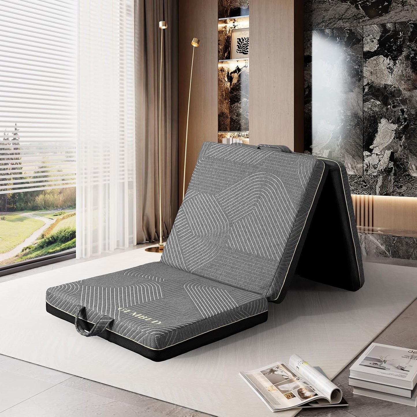 Tri Folding Mattress Queen Size - Memory Foam Tri-fold Handle & Non-Slip Bottom, Portable Foldable Sofa Bed Floor Chair for Travel RV Camping Guest Yoga - 6 Inch, 78"x58"x6"