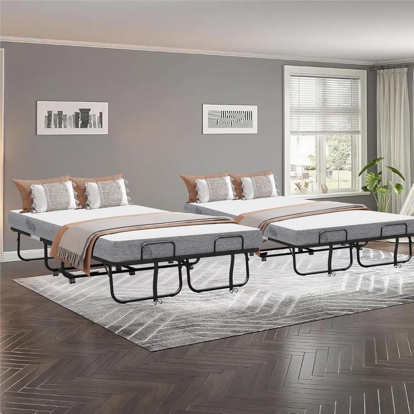 Folding Bed with Mattress 75 x 54 Full Size for Adults Rollaway Bed Fold Up Foldable Portable Extra Large Spare Guest Beds on Wheels for Home School Dorm Office Hospital