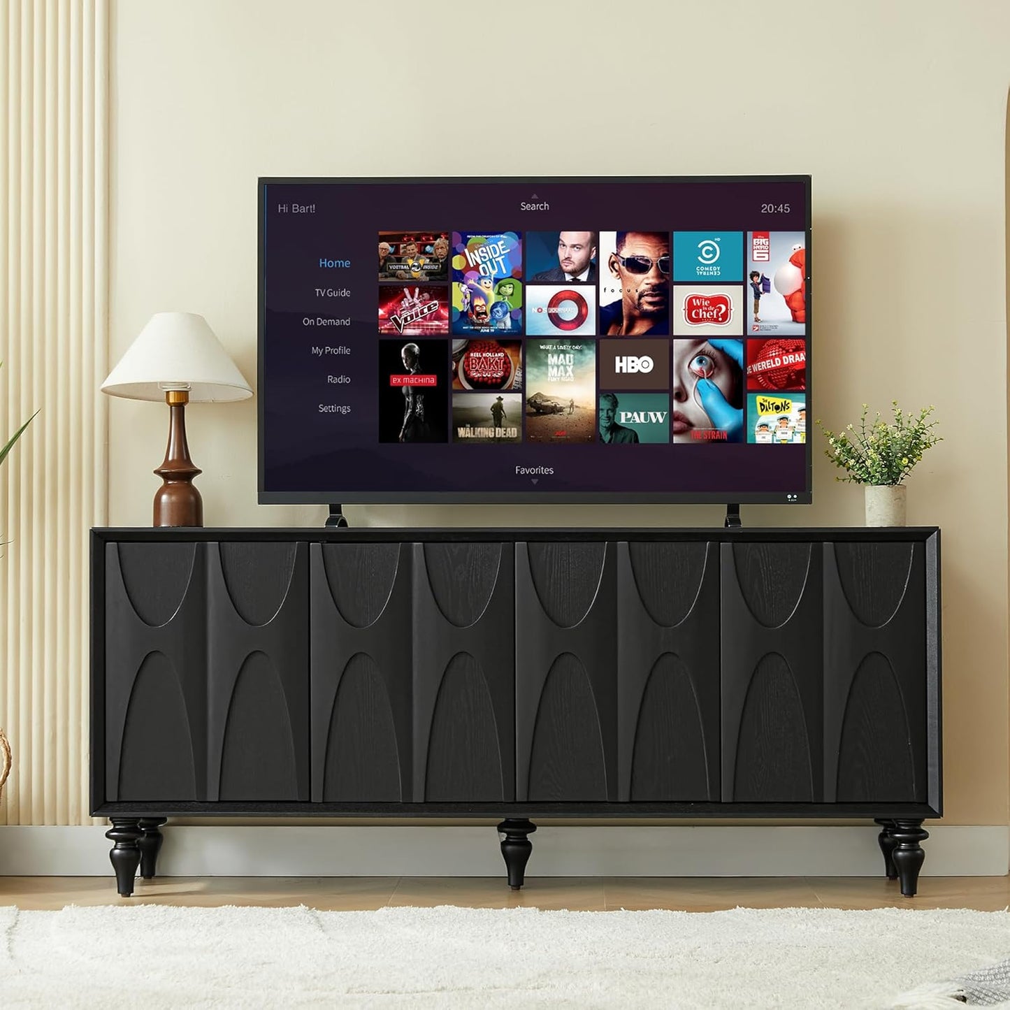 63" TV Stand with Storage, 4 Doors Modern Entertainment Center Sideboard Buffet Cabinet with Adjustable Shelves, TV Media Console Table for Living Room, Walnut