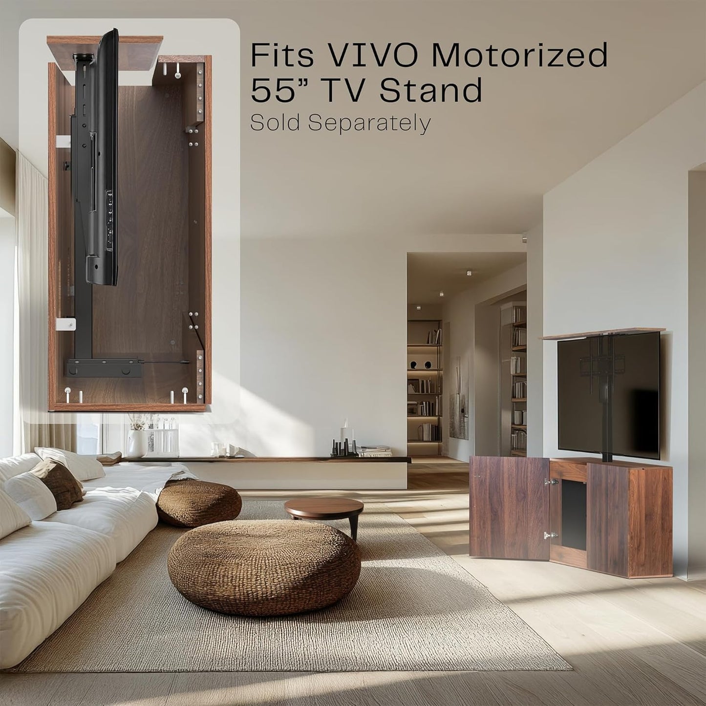 VIVO Walnut TV Cabinet Designed to Conceal Motorized Vertical Lift Television Stands, Holds 32 to 55 inch TVs up to 44 lbs, CASE-EUP1WN