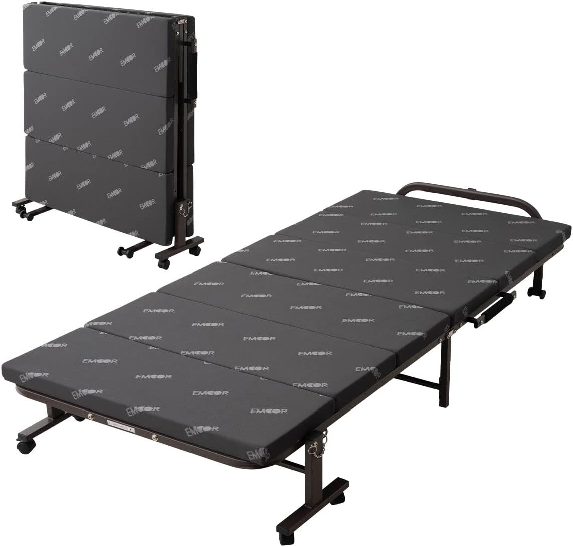 EMOOR Wooden Slatted Folding Bed Frame Twin, Foldable Rollaway Sturdy Paulownia Japanese Futon Mattress Tatami Natural No Box Spring Needed