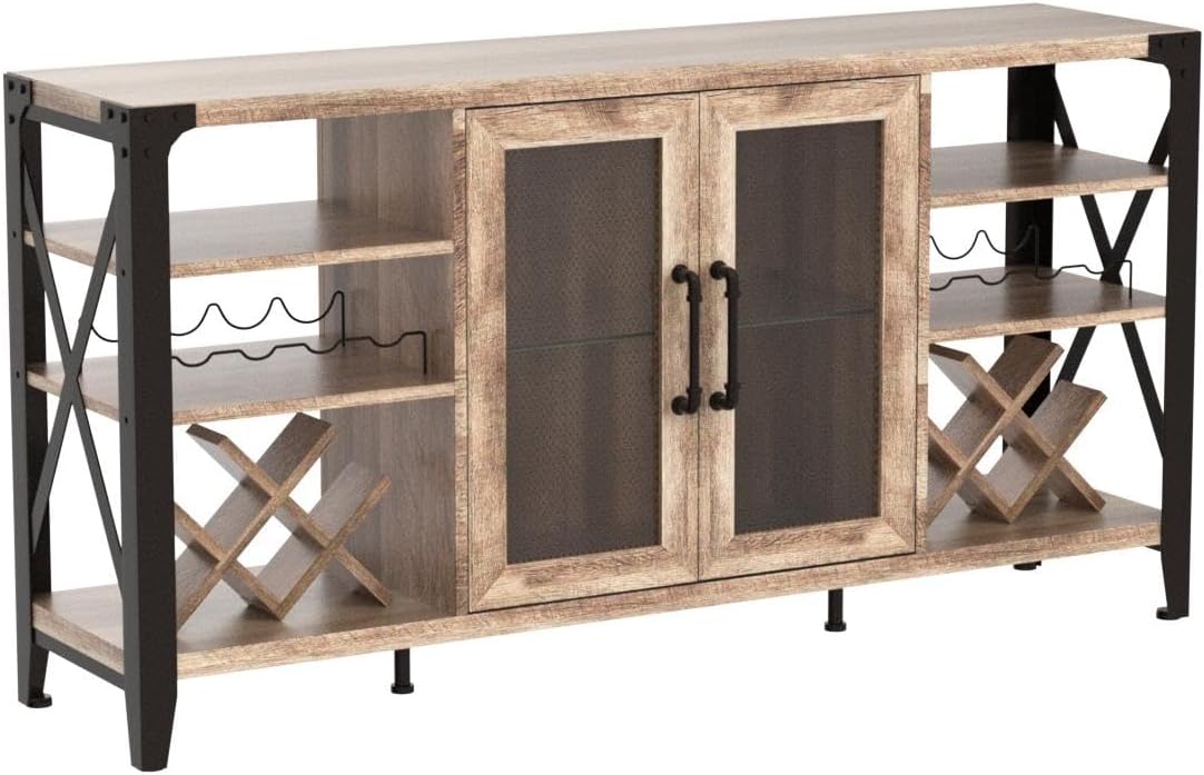 Vabches 58" Wine Cabinet with Wine Rack Storage,Home Bar for Liquor and Glasses, Farmhouse Coffee Bar Cabinet, Liquor Cabinet for Home Living Room Dining Room