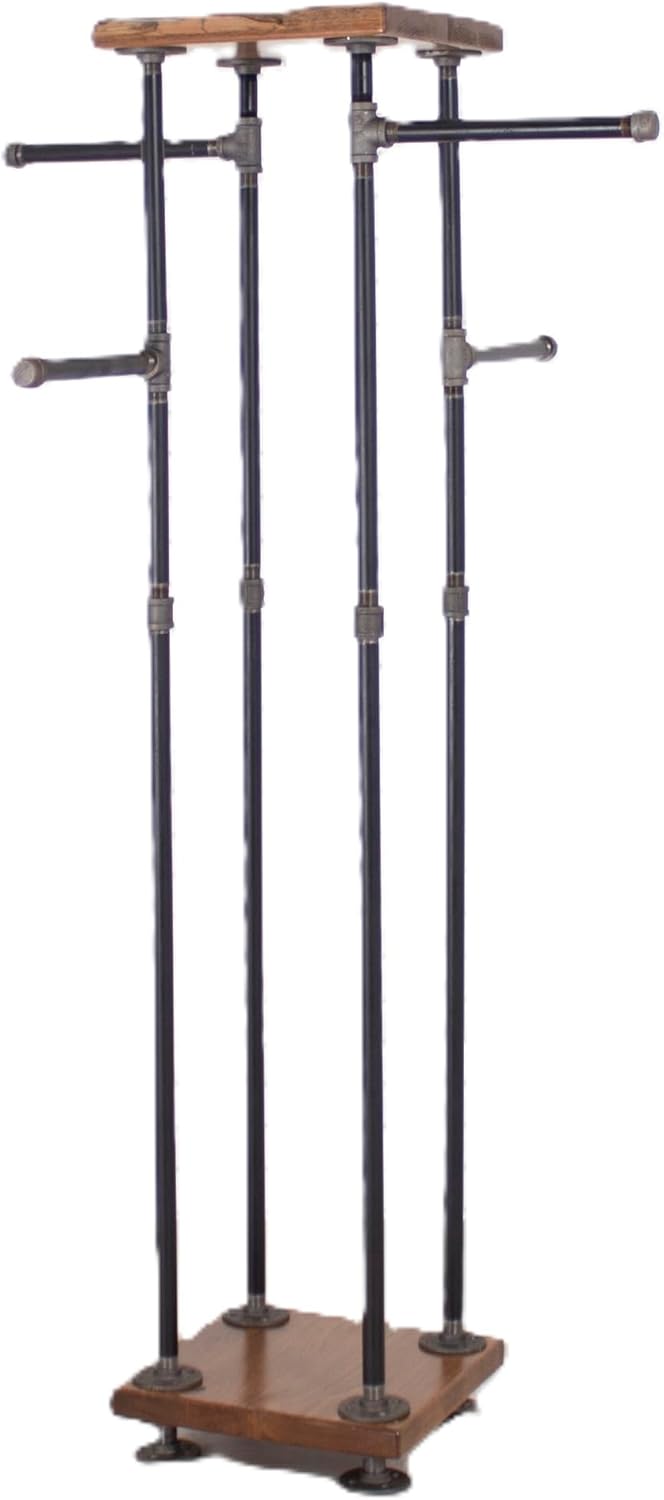 Industrial Pipe and Wood Clothes Rack 4-Way, Garment Rack, Clothing Rack, Closet Organizer, Clothing Storage and Display