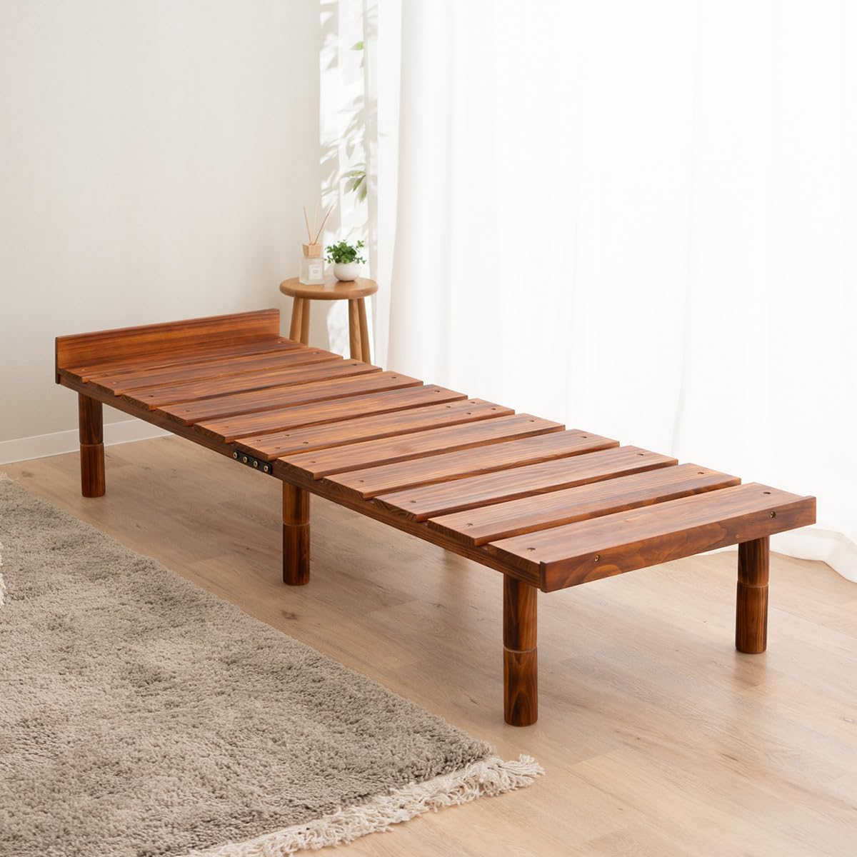 EMOOR Foldable Wood Slatted Floor Bed Frame OSMOS Twin Solid Pine (Earth-Natural), Easy Assembly Space Saving Storable Floor Life Tatami