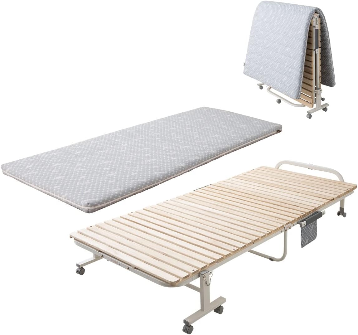 EMOOR Wooden Slatted Folding Bed Frame Twin, Foldable Rollaway Sturdy Paulownia Japanese Futon Mattress Tatami Natural No Box Spring Needed