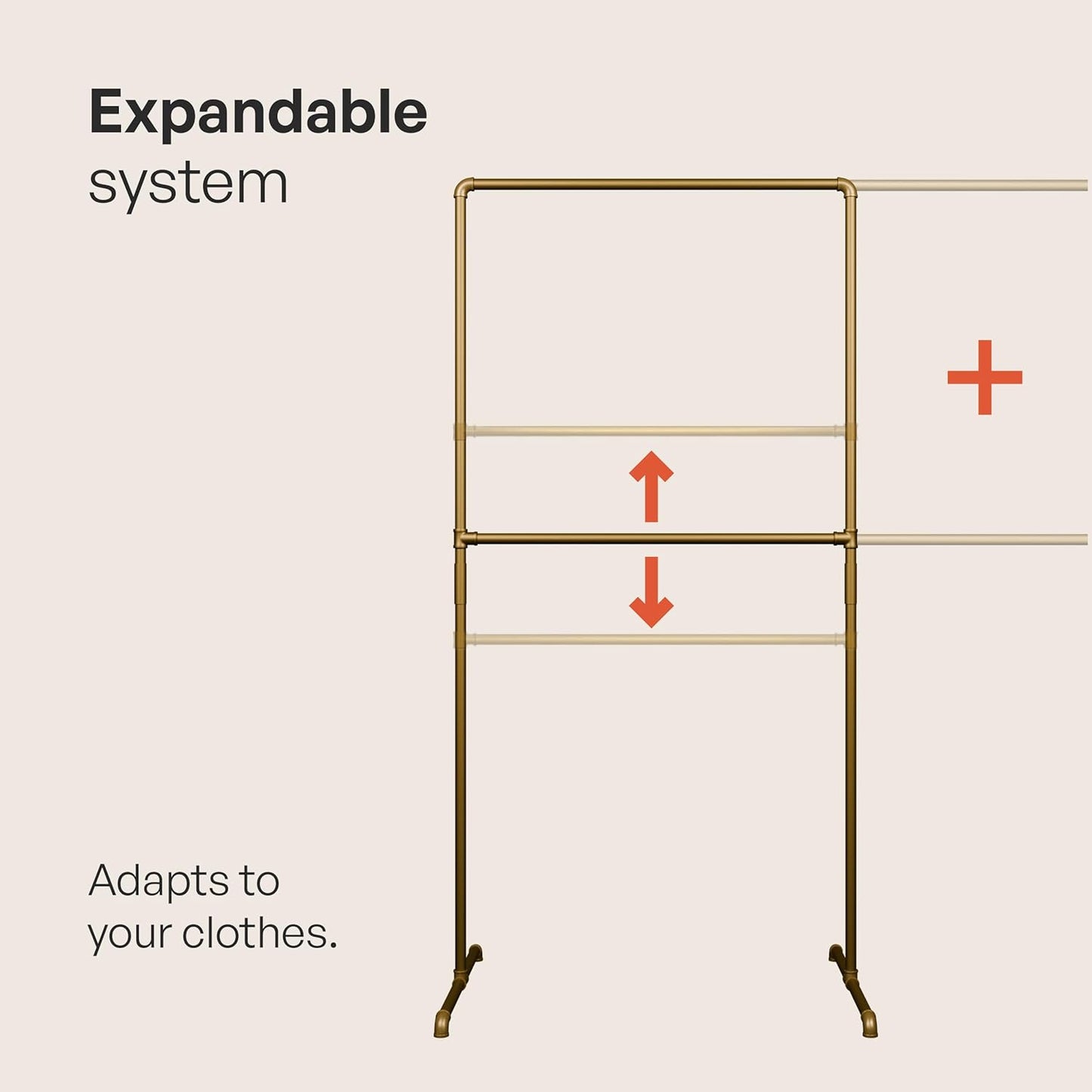 pamo Gold Clothing Rack – 59.84" W x 76.38" H – Industrial Pipe Metal Garment Organizer for Bedroom or Retail – Heavy-Duty Clothes Rack – Easy Assembly
