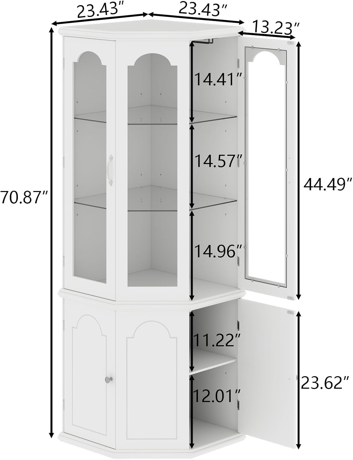 Corner Bar Cabinet w/LED Lights, Tall Modern Wine Cabinet with Tempered Glass Door & Adjustable Shelves, Home Bar Liquor Storage Cabinet with Glass Rack for Living Room, Dining Room (White)