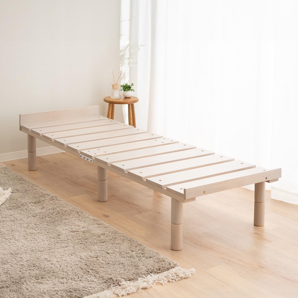 EMOOR Foldable Wood Slatted Floor Bed Frame OSMOS Twin Solid Pine (Earth-Natural), Easy Assembly Space Saving Storable Floor Life Tatami