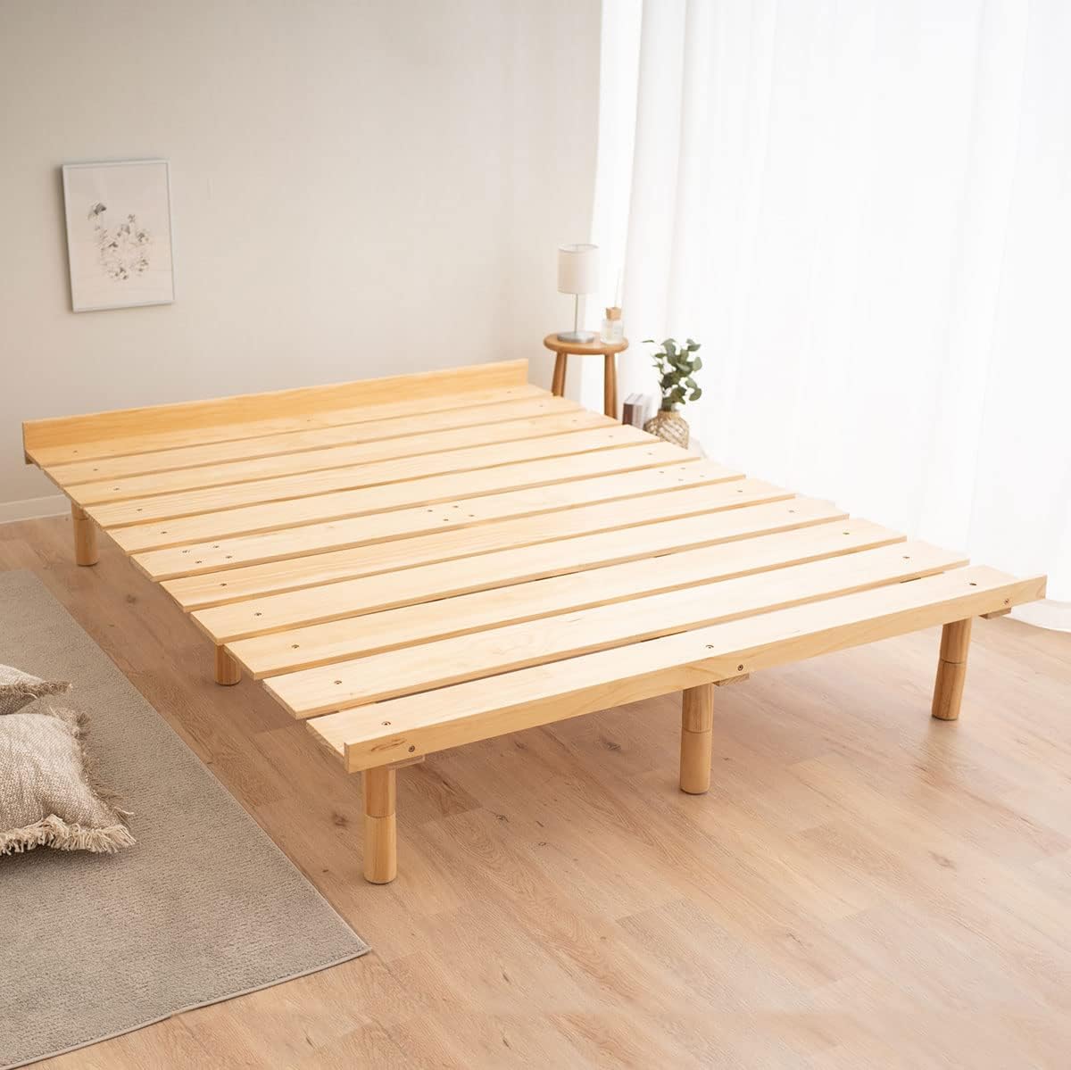 EMOOR Foldable Wood Slatted Floor Bed Frame OSMOS Twin Solid Pine (Earth-Natural), Easy Assembly Space Saving Storable Floor Life Tatami