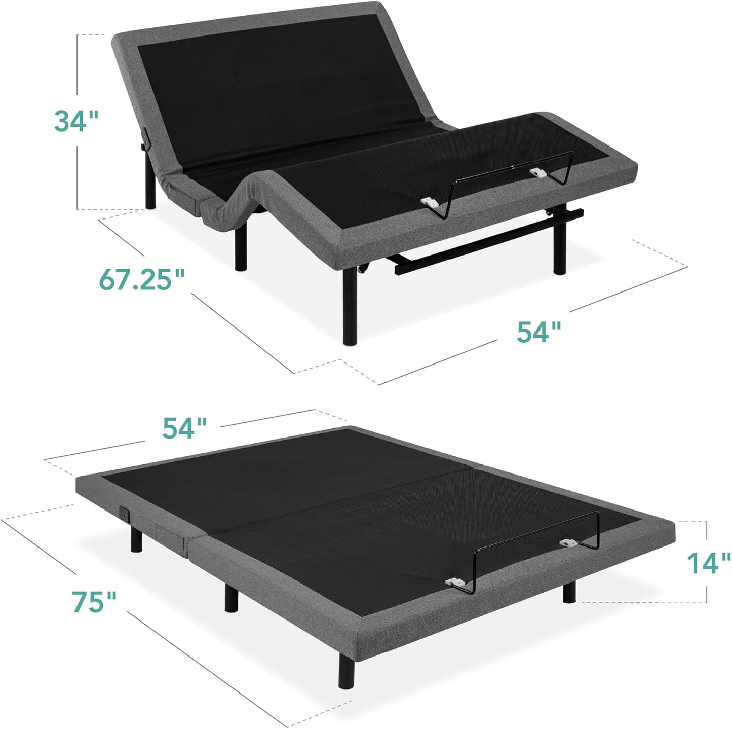 Best Choice Products Ergonomic Full Size Adjustable Bed Frame, Electric Base w/Wireless Remote Control, Nightlight, Massager, 2 USB Ports