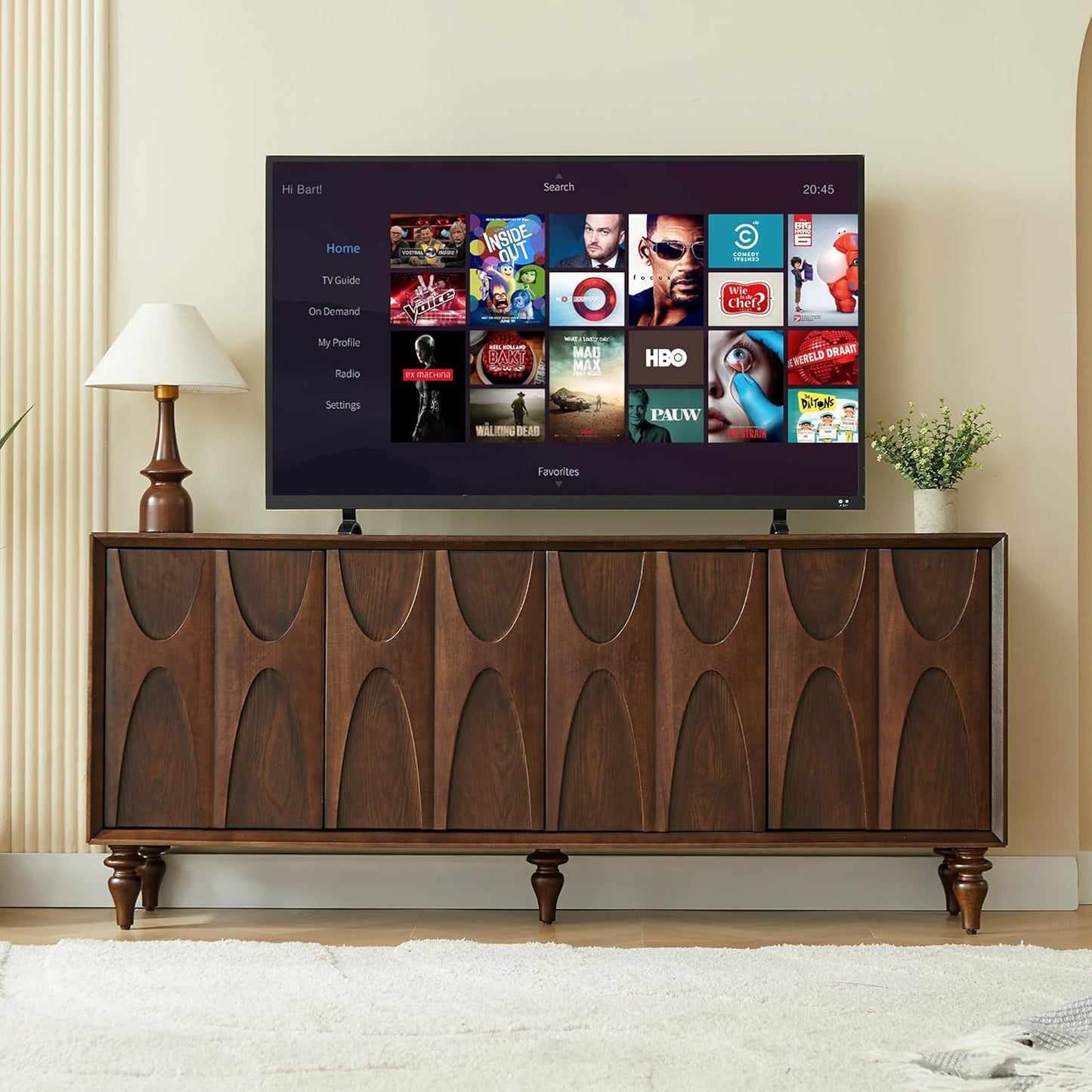 63" TV Stand with Storage, 4 Doors Modern Entertainment Center Sideboard Buffet Cabinet with Adjustable Shelves, TV Media Console Table for Living Room, Walnut