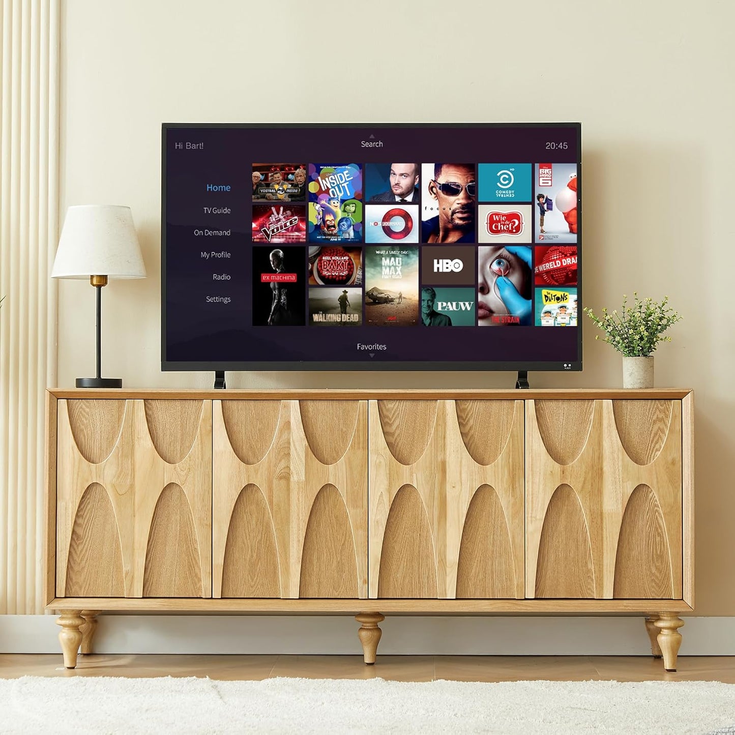 63" TV Stand with Storage, 4 Doors Modern Entertainment Center Sideboard Buffet Cabinet with Adjustable Shelves, TV Media Console Table for Living Room, Walnut